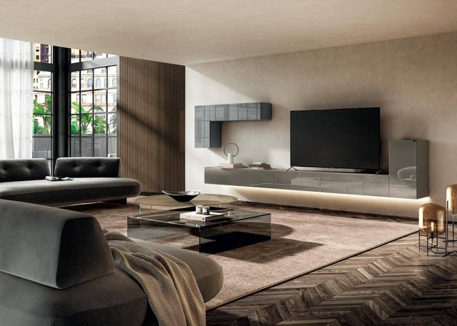 parete attrezzata moderna in vetro grigio | Parete Attrezzata 36e8  | LAGO