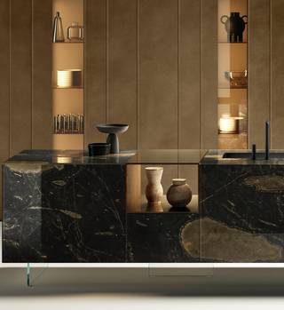 modern brown marble and smoked glass kitchen | 36e8 Marble XGlass Kitchen | LAGO