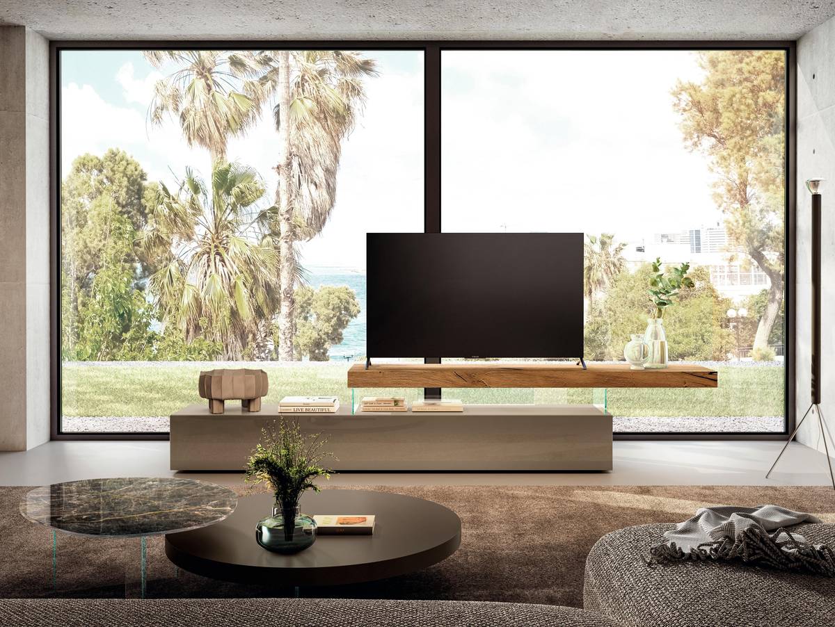 mueble TV de diseño con estante de madera | Mueble TV Air | LAGO