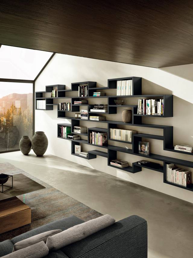 designer wall-mounted bookcase | Lagolinea Bookshelf | LAGO