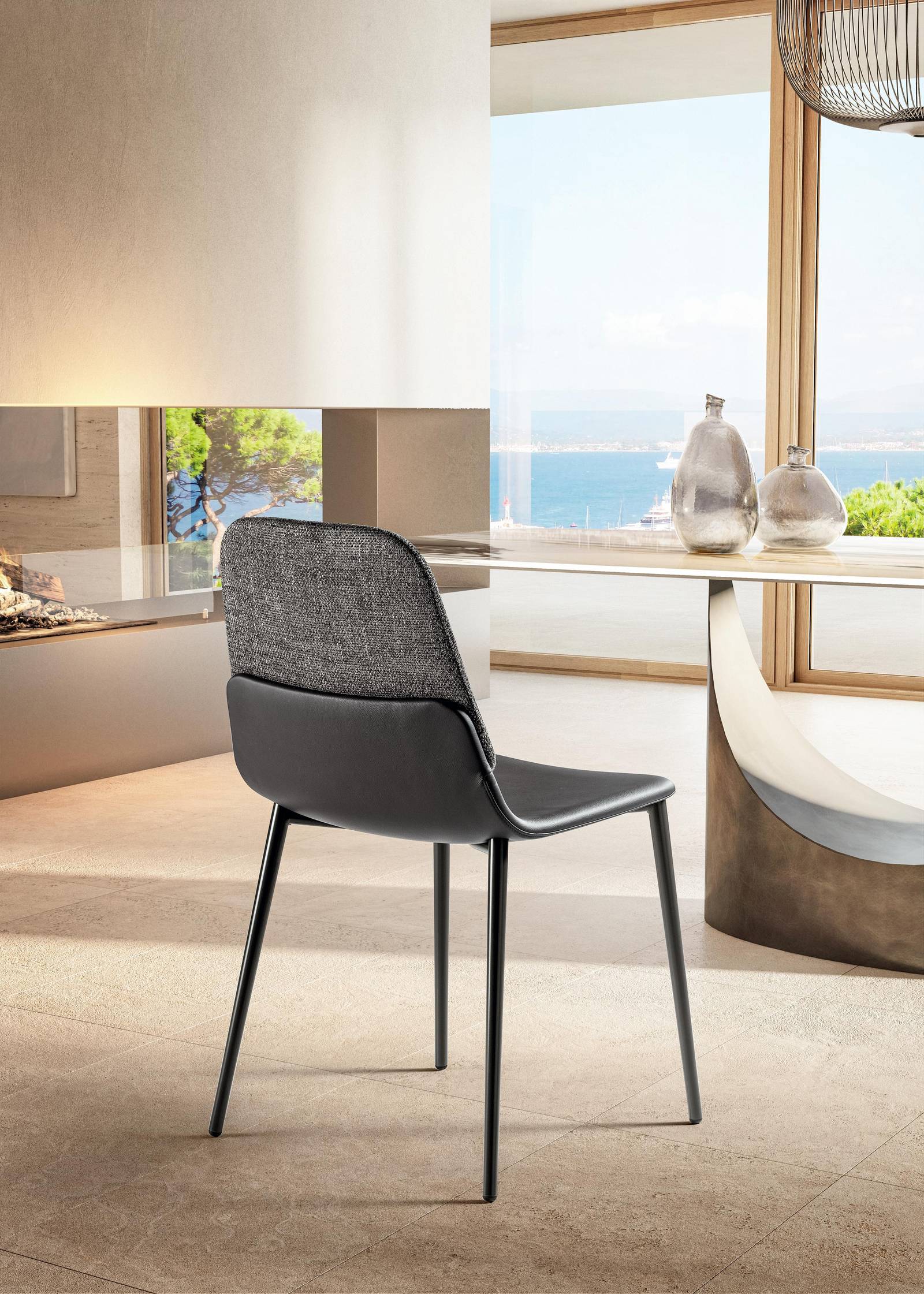 chaise élégante en cuir et tissu |Chaise Ermes | LAGO chaise élégante en cuir et tissu |Chaise Ermes | LAGO