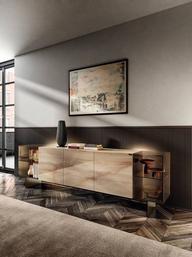 smoked bronze glass and marble sideboard | 36e8 Glass Sideboard | LAGO