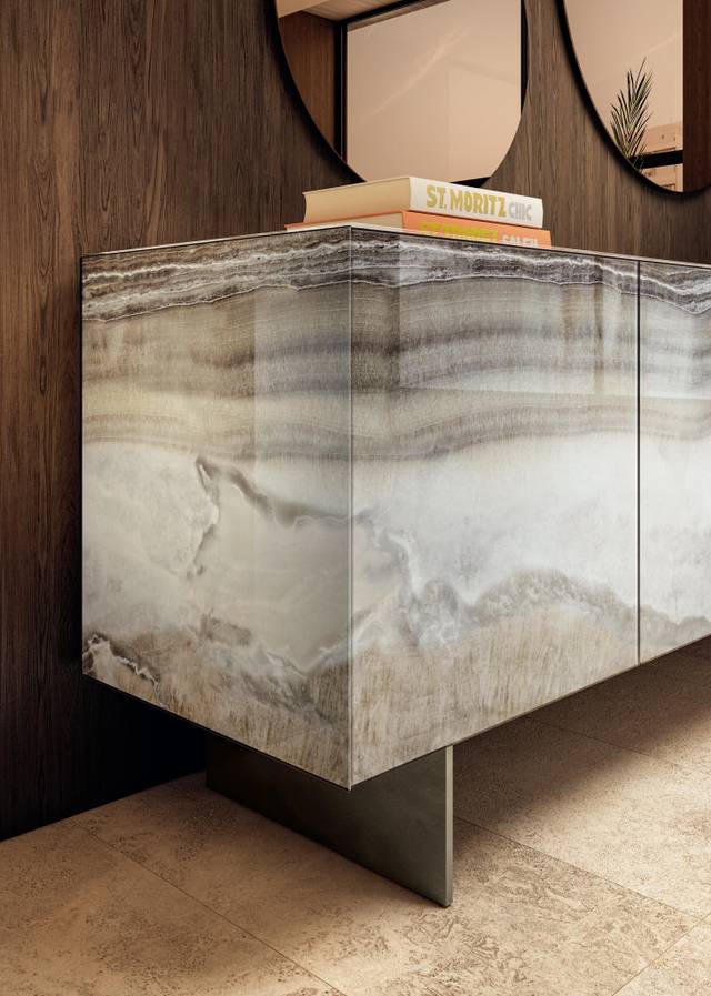 xglass buffet de salon en marbre gris | Buffet Materia | LAGO