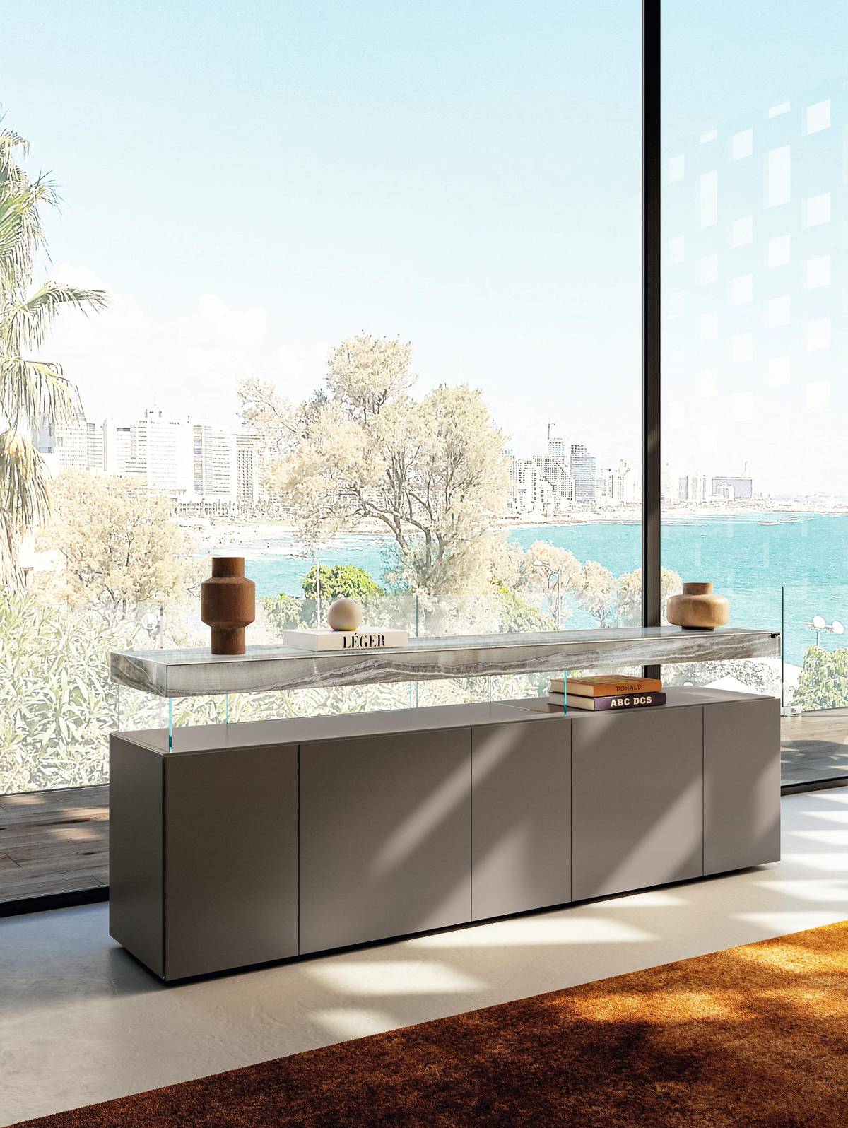 buffet suspendu avec étagère en marbre xglass | Buffet Air | LAGO buffet suspendu avec étagère en marbre xglass | Buffet Air | LAGO