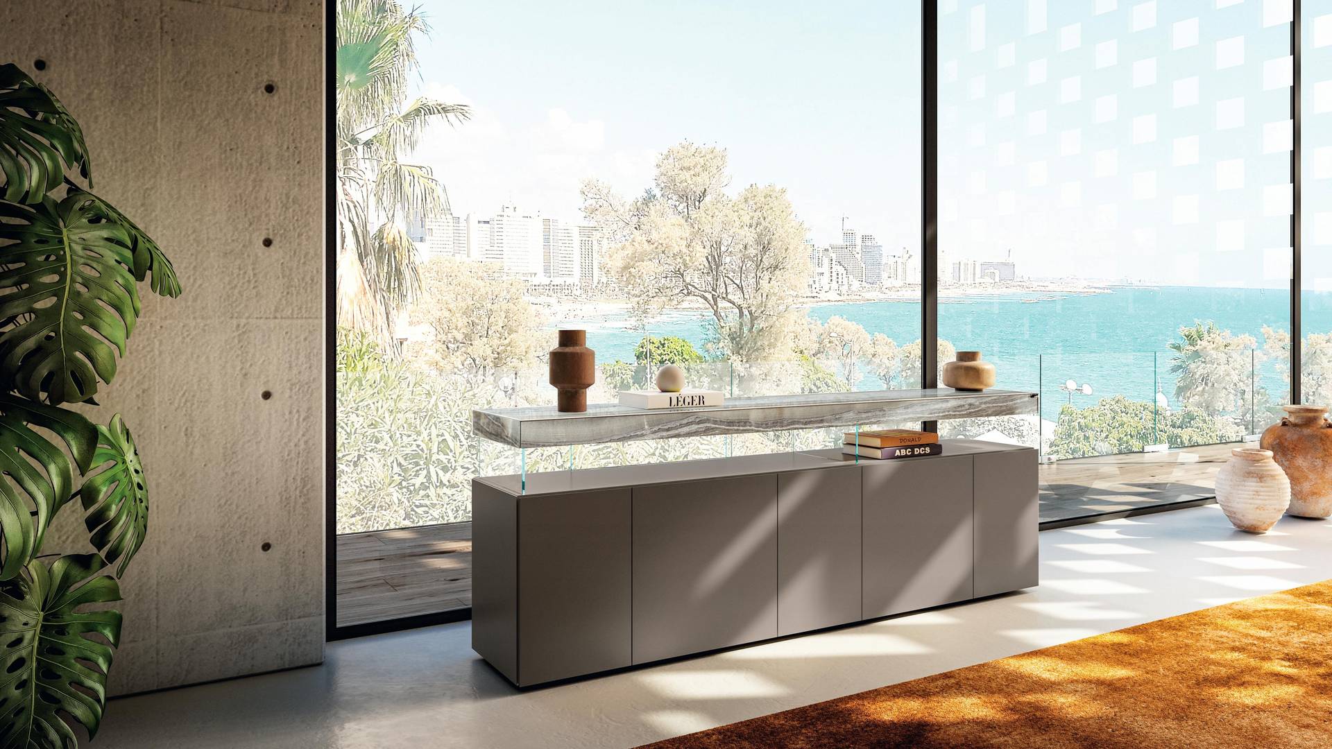 suspended sideboard with marble shelf xglass | Air Sideboard | LAGO
