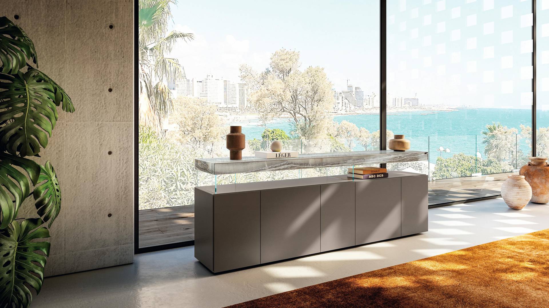 suspended sideboard with marble shelf xglass | Air Sideboard | LAGO