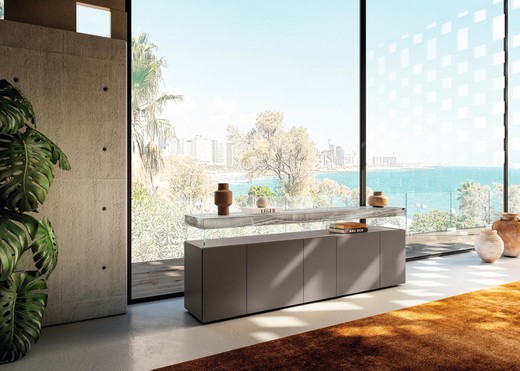 buffet suspendu avec étagère en marbre xglass | Buffet Air | LAGO