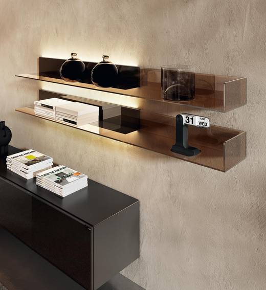 equipped wall with suspended glass shelves | 36e8 Wall Unit | LAGO