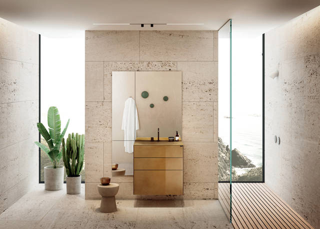 mueble de lavabo en cristal oro | Lavabo 36e8 | LAGO