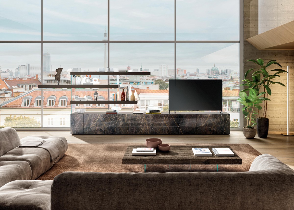 parete attrezzata freestanding con mensole sospese | Parete Attrezzata Air | LAGO 