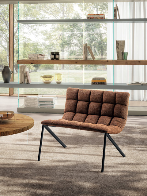 brown upholstered armchair with black legs | Mezz'aria Armchair | LAGO