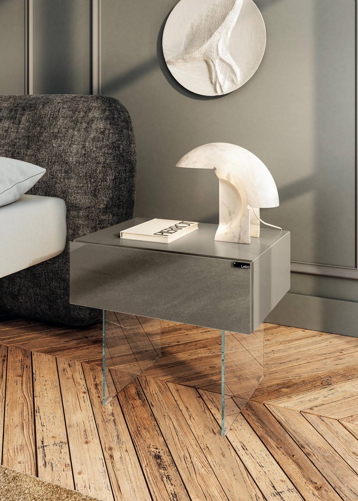 modern glass bedside table grey | 36e8 Bedside Table | LAGO