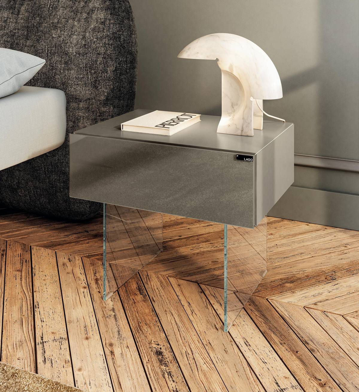 modern glass bedside table grey | 36e8 Bedside Table | LAGO modern glass bedside table grey | 36e8 Bedside Table | LAGO