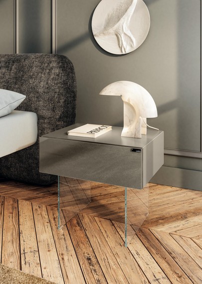comodino moderno in vetro grigio | Comodino 36e8 | LAGO