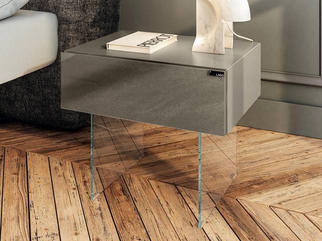 modern glass bedside table grey | 36e8 Bedside Table | LAGO