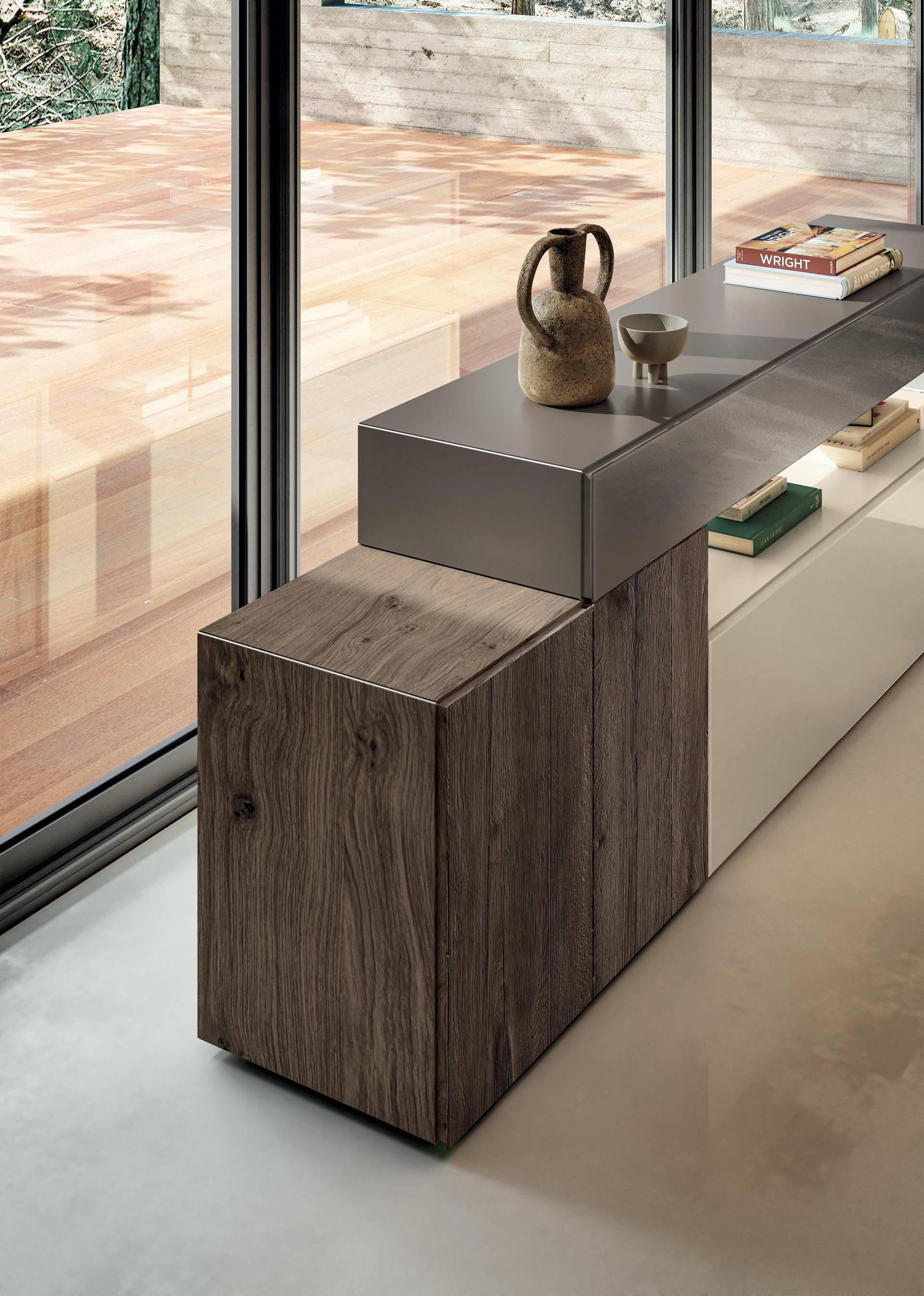 aparador moderno madera gris y cristal | Aparador 36e8 | LAGO
