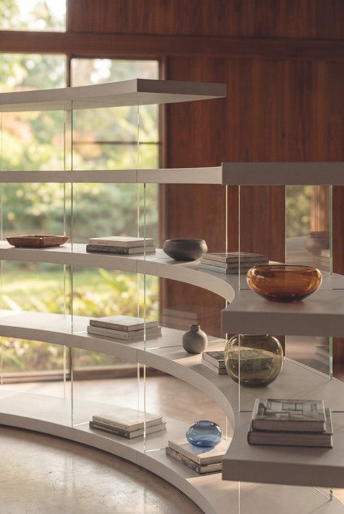 White Curved Designer Bookcase | Air Roundy Bookshelf | LAGO