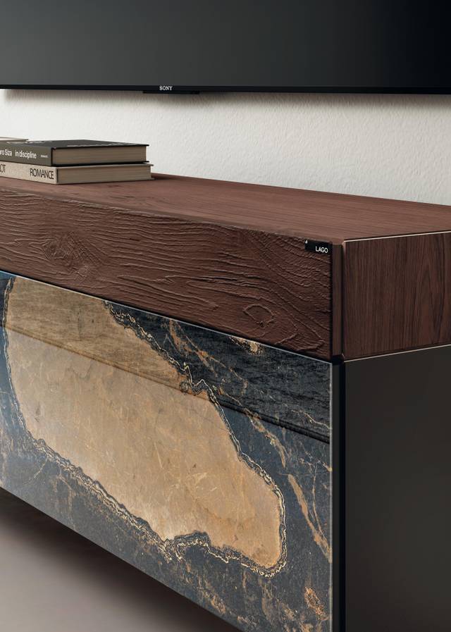 meuble tv en bois et marbre xglass | Meuble tv 36e8 | LAGO