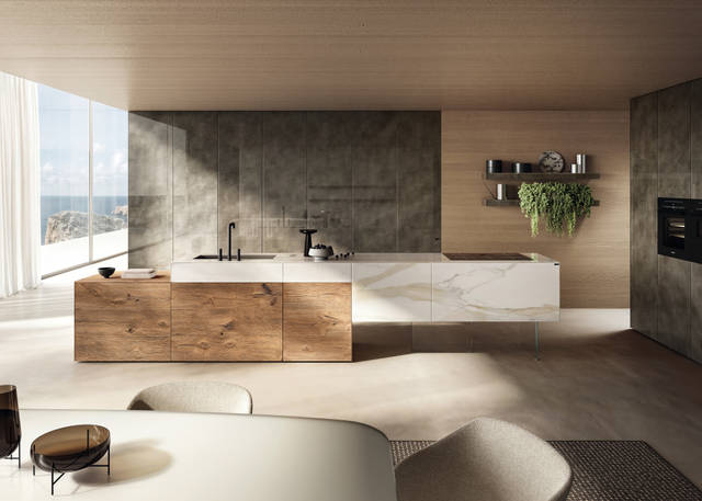 island kitchen in light wood and glass for large spaces | 36e8 Kitchen | LAGO