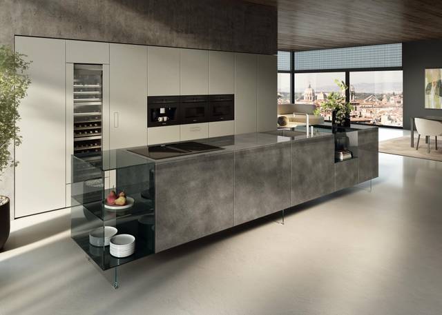 îlot de cuisine avec détails en verre | Cuisine 36e8 | LAGO