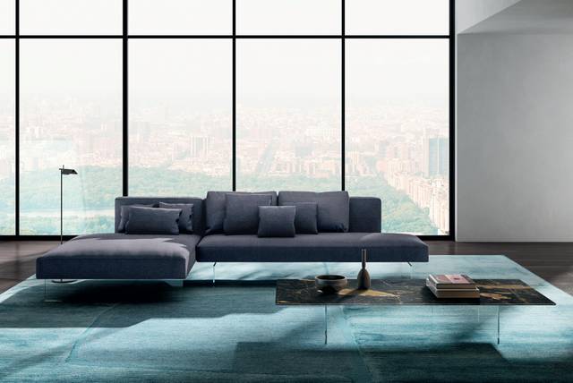 sofá modular azul soportes en cristal | Sofá Air | LAGO