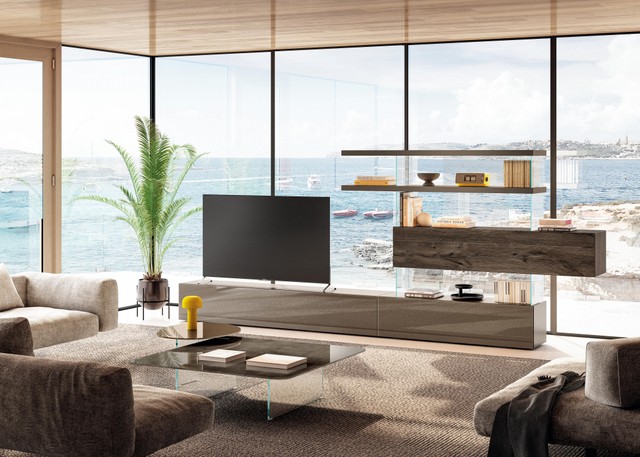 parete attrezzata freestanding con contenitore in legno | Parete Attrezzata Air | LAGO