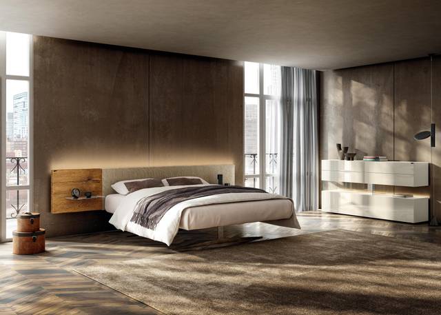 Lit double avec tête de lit en tissu et bois | Lit Steel | LAGO Lit double avec tête de lit en tissu et bois | Lit Steel | LAGO