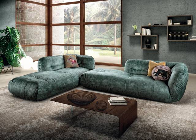 divano angolare in tessuto verde | Divano Happening | LAGO