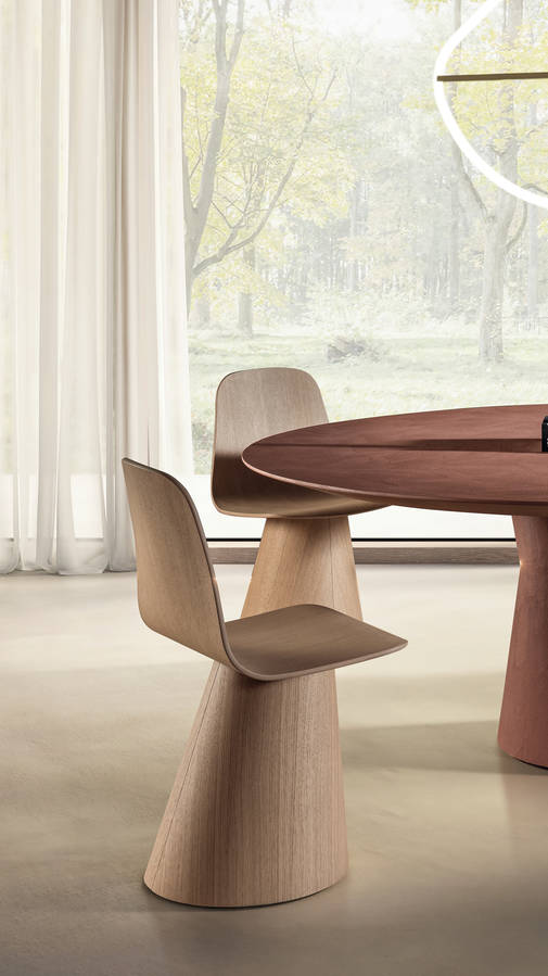 round table with designer wooden chairs | Chapeau Table | LAGO round table with designer wooden chairs | Chapeau Table | LAGO