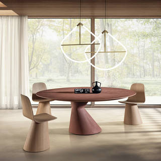 round table with designer wooden chairs | Chapeau Table | LAGO round table with designer wooden chairs | Chapeau Table | LAGO