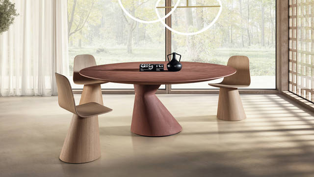 mesa redonda con sillas de diseño de madera | Mesa Chapeau | LAGO mesa redonda con sillas de diseño de madera | Mesa Chapeau | LAGO