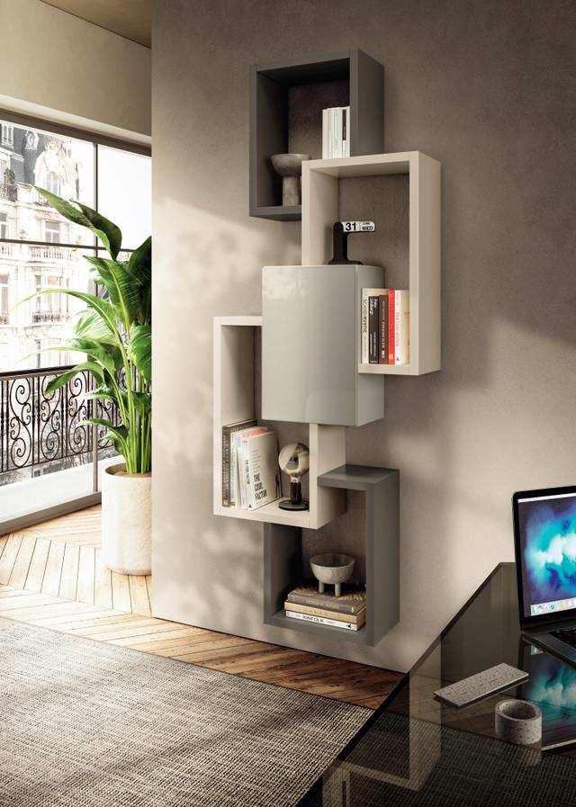 wall-mounted bookcase with storage | LagoLinea Bookshelf | LAGO