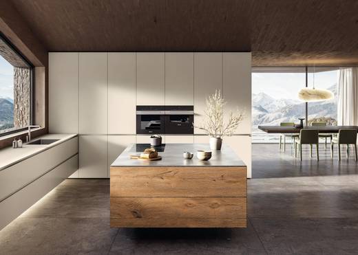 corner kitchen with pantry and wooden island | 36e8 Cut Kitchen | LAGO