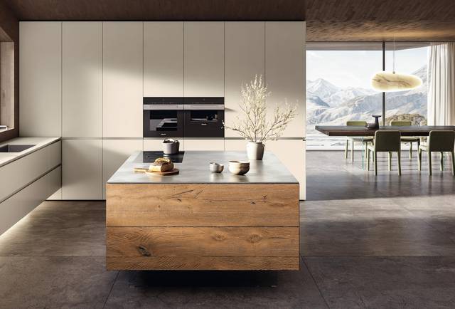 corner kitchen with pantry and wooden island | 36e8 Cut Kitchen | LAGO corner kitchen with pantry and wooden island | 36e8 Cut Kitchen | LAGO