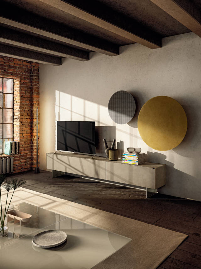 meuble tv en verre beige | Mueble Tv Materia | LAGO