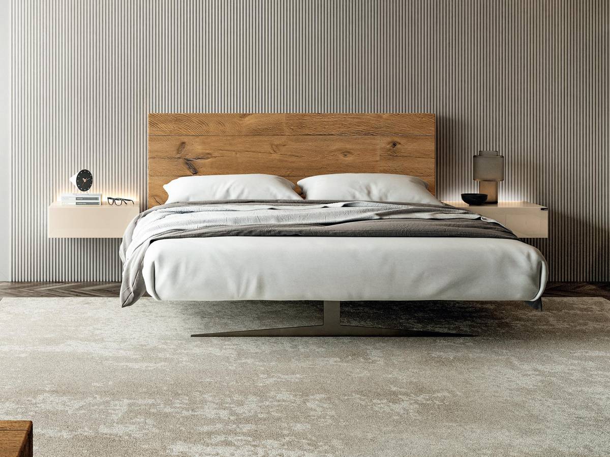 design double bed with natural wood headboard | Steel Bed | LAGO design double bed with natural wood headboard | Steel Bed | LAGO