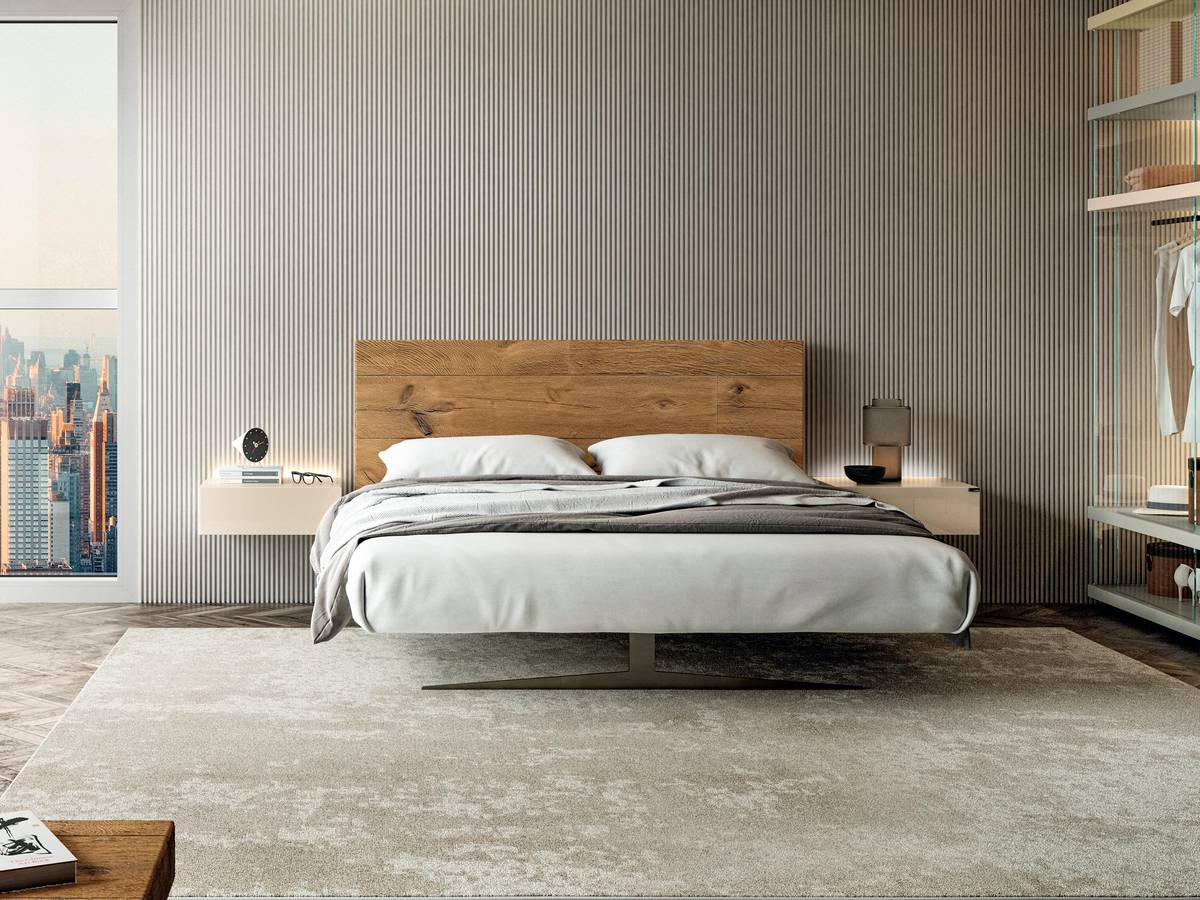letto matrimoniale di design con testiera in legno naturale | Letto Steel | LAGO letto matrimoniale di design con testiera in legno naturale | Letto Steel | LAGO