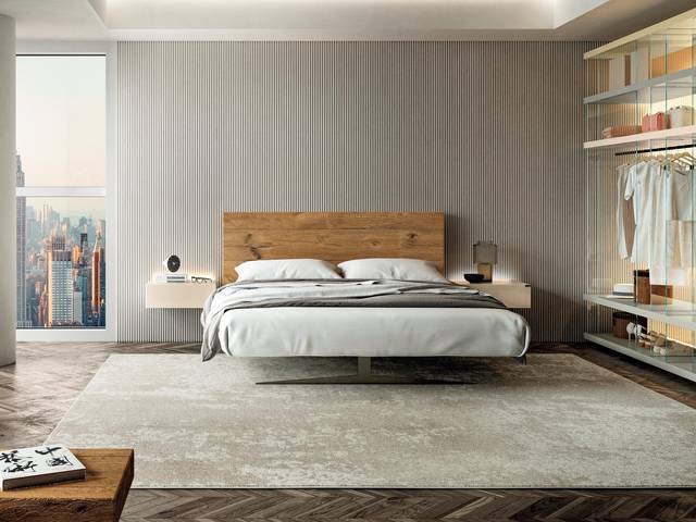 lit double design avec tête de lit en bois naturel | Lit Steel | LAGO