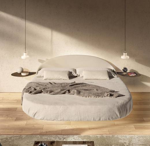 letto rotondo con testiera in tessuto | Letto Roundy Fluttua | LAGO letto rotondo con testiera in tessuto | Letto Roundy Fluttua | LAGO