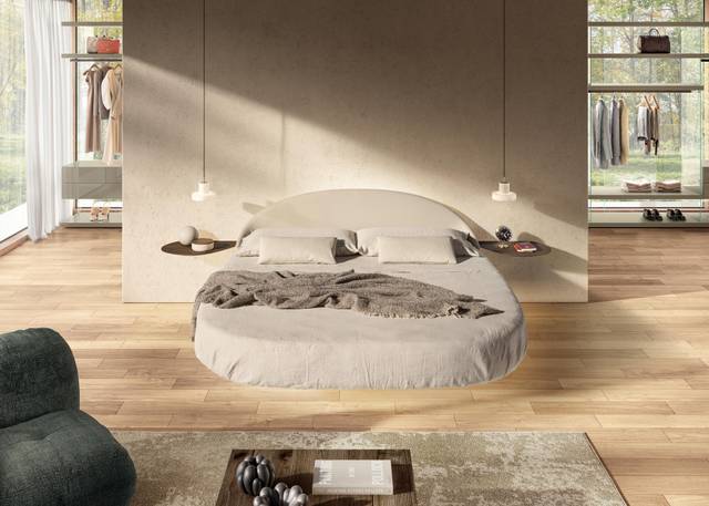 letto rotondo con testiera in tessuto | Letto Roundy Fluttua | LAGO