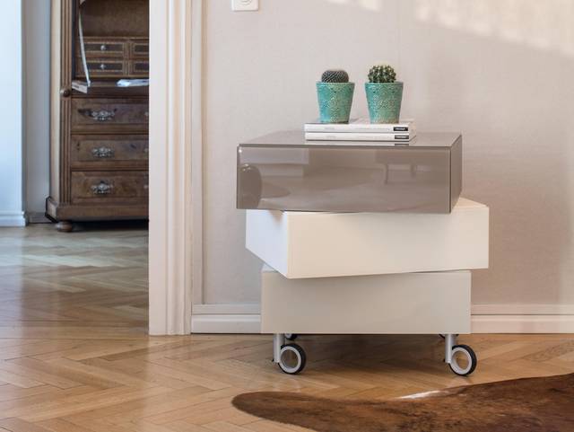 mobile white and beige drawer unit | Morgana Bedside Table | LAGO