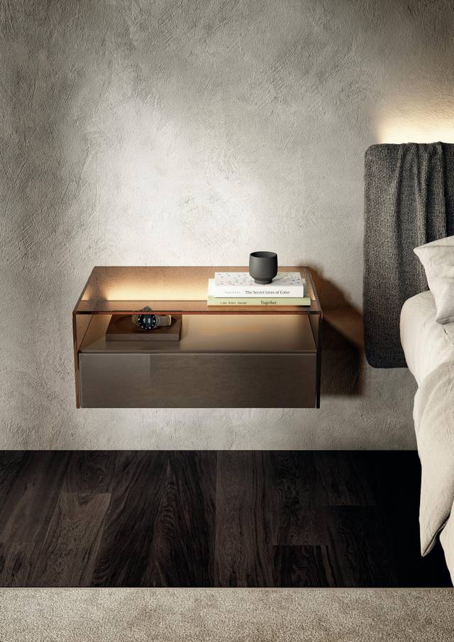suspended glass nightstand | Hom Bedside Table | LAGO