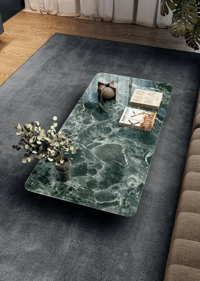 mesa de centro con tapa de mármol xglass | Mesita Air Soft | LAGO