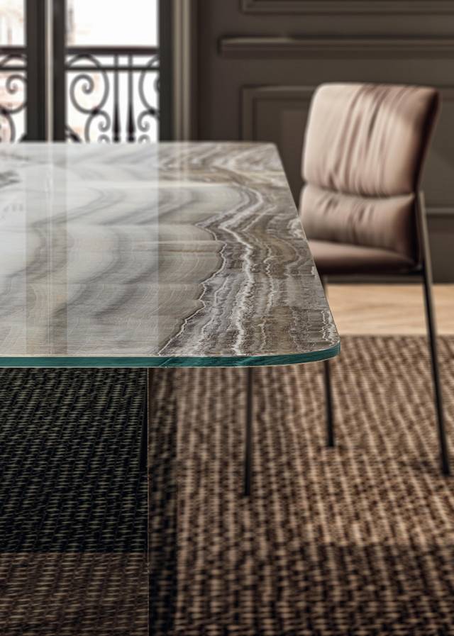 mesa de comedor con tapa de cristal perfilada | Mesa Air Soft | LAGO mesa de comedor con tapa de cristal perfilada | Mesa Air Soft | LAGO