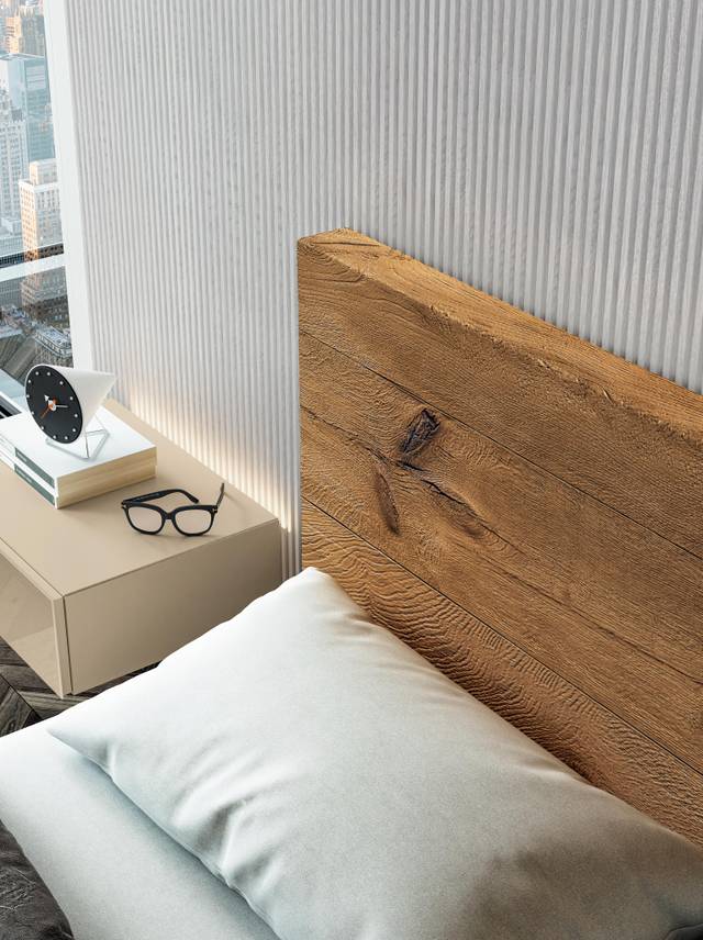 detail natural wood headboard | Steel Bed | LAGO