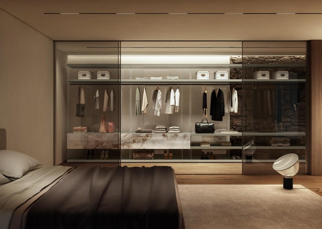 open glass walk-in wardrobe | Air Walk-In-Closet | LAGO