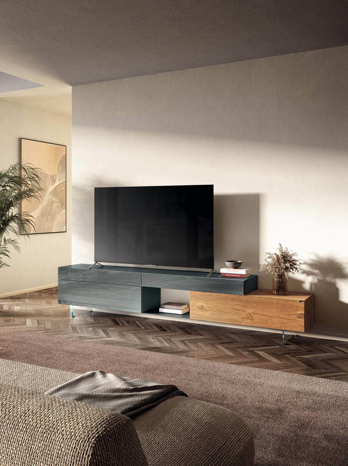 meuble TV de salon en bois et gris | Meuble TV 36e8 | LAGO