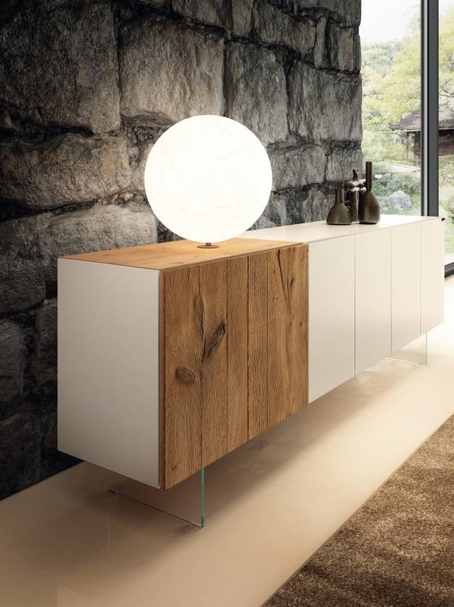 buffet  moderne en verre et bois blanc | Buffet 36e8 | LAGO