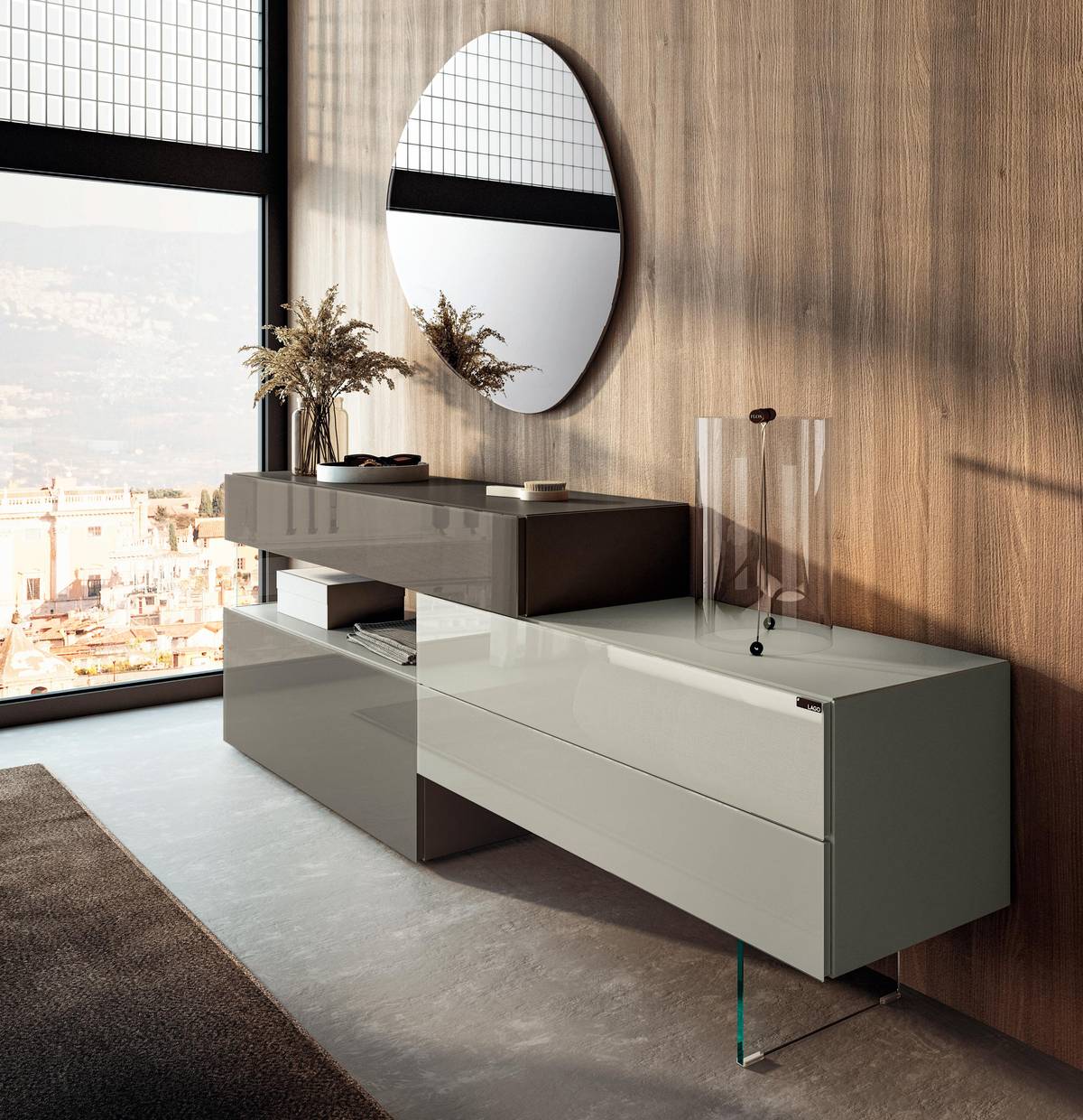 comò camera da letto in vetro marrone e bianco | Comò 36e8 | LAGO comò camera da letto in vetro marrone e bianco | Comò 36e8 | LAGO