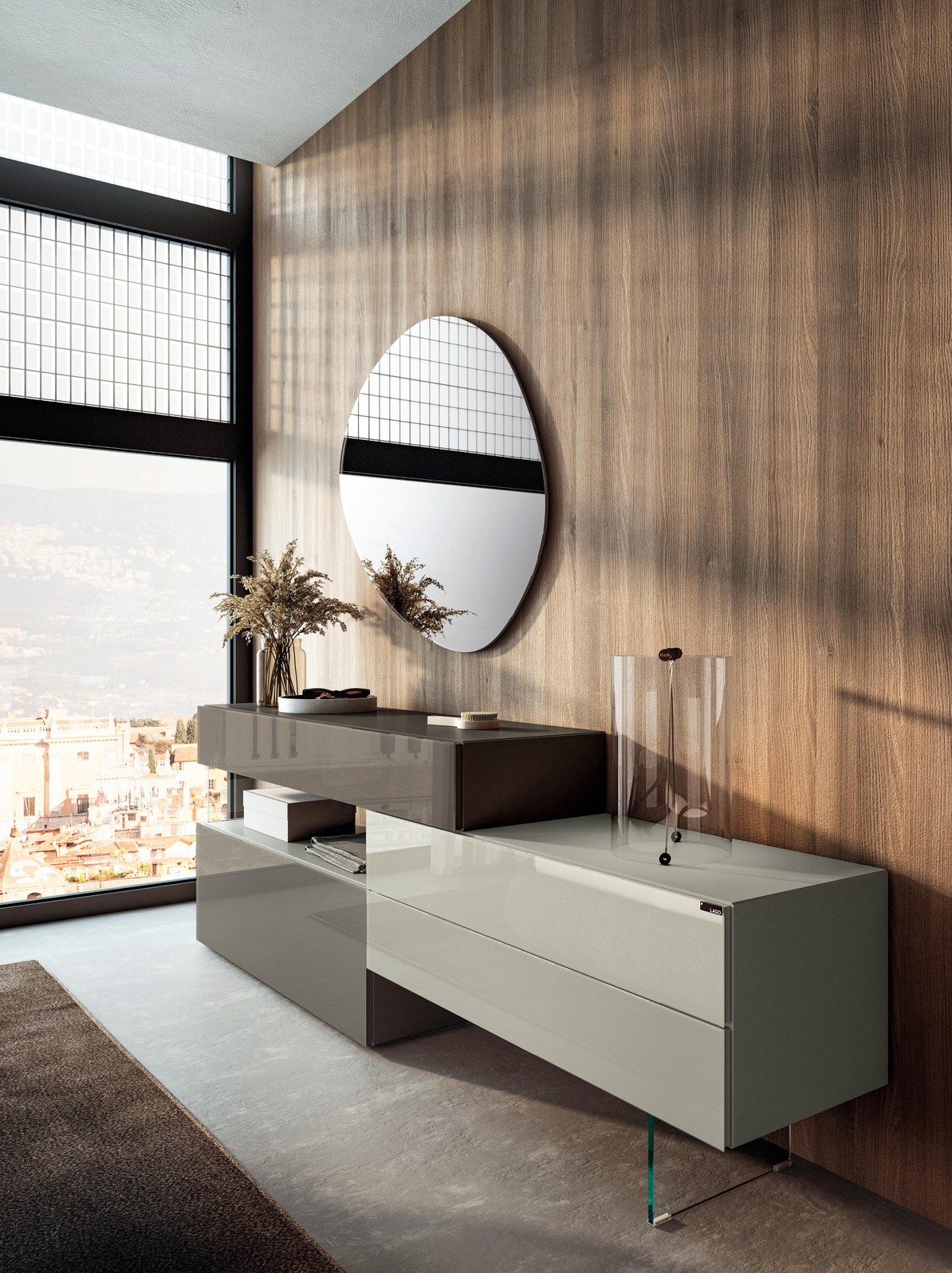 comò camera da letto in vetro marrone e bianco | Comò 36e8 | LAGO
